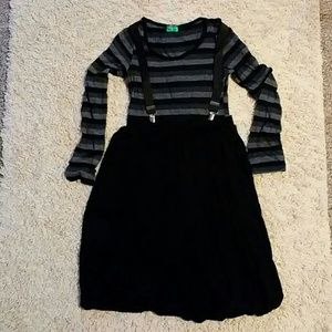 Black and gray dress with suspenders
